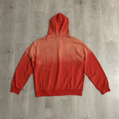 Red Gradient‑Wash Graphic Zip‑Up Hoodie Unisex Oversized Jacket