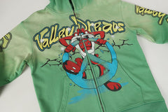 Green Valley Dreads Cartoon Peace‑Sign Graphic Zip‑Up Hoodie Unisex Oversized Jacket