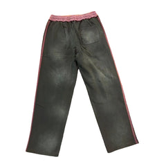 Valley Dream Letter‑Print Side‑Stripe Wide‑Leg Sweatpants, Vintage Washed‑Black Burgundy Unisex Streetwear Trousers