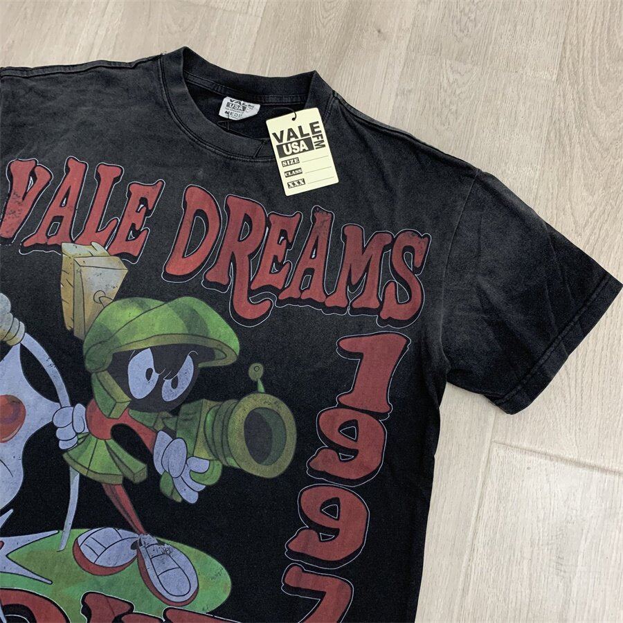 Black Vintage Wash Vale Dreams 1997 Tour Cartoon Oversized Unisex T‑Shirt
