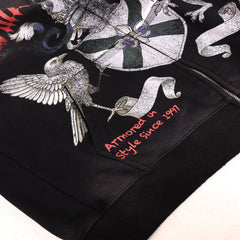 Valley Dreams Heraldic Crest Eagle‑Dragon Zip‑Up Hoodie, Black Vintage Oversized Streetwear Unisex Jacket