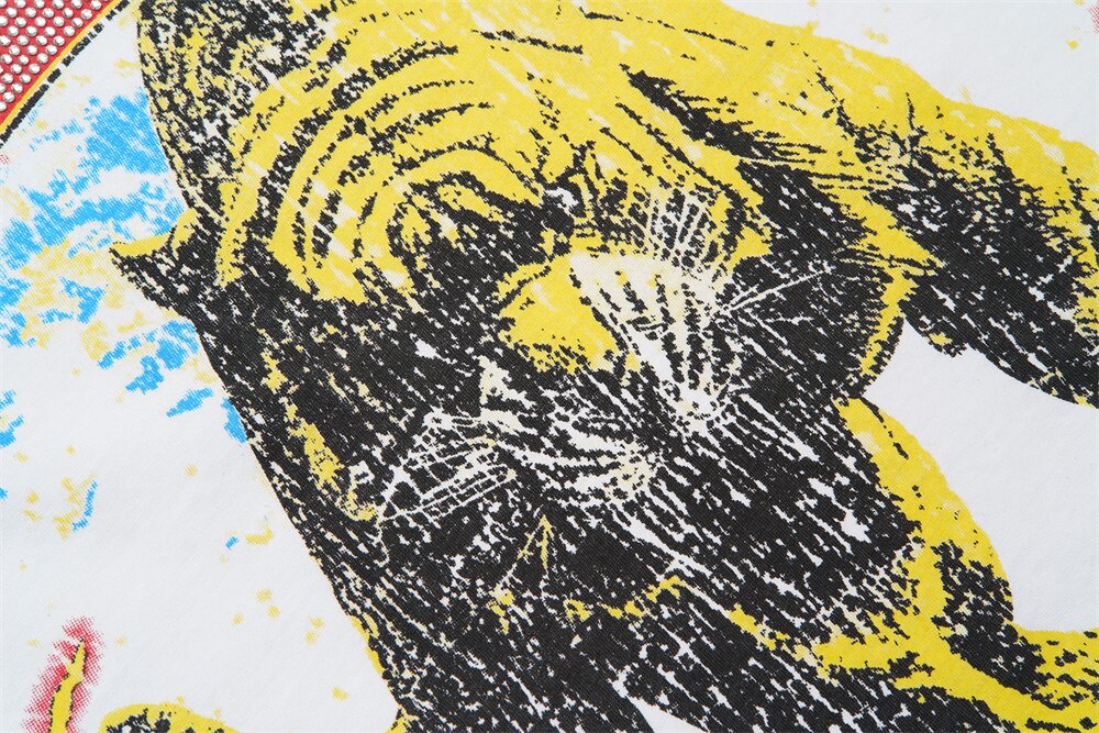 White Vintage‑Wash Valley Lightning Tiger Oversized Unisex T‑Shirt