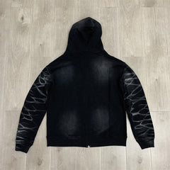Black Lightning‑Print Zip‑Up Hoodie Unisex Oversized Jacket