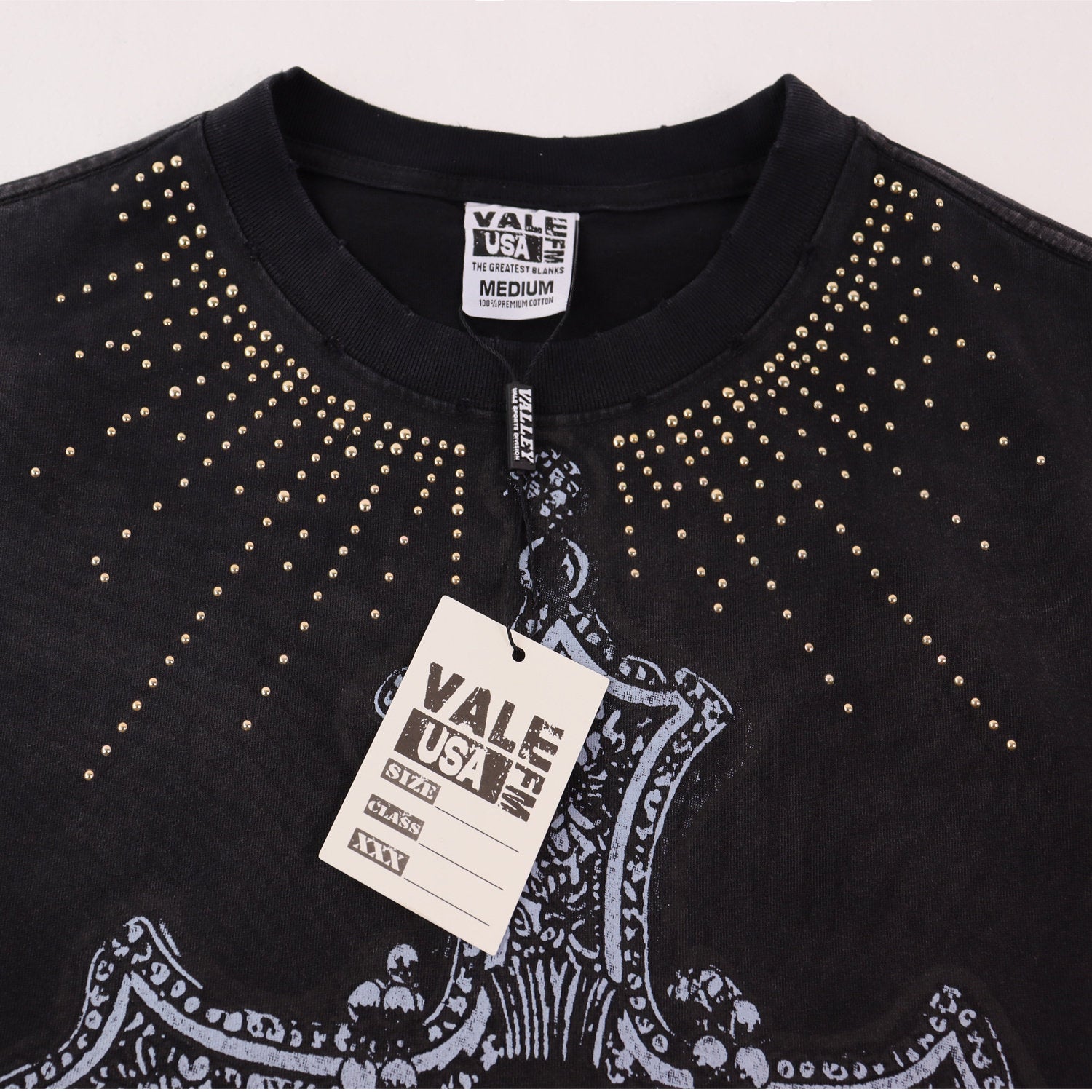 Black Rhinestone‑Cross Vintage Oversized Unisex T‑Shirt