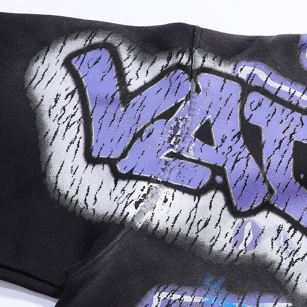 Valley Dreams Football Monster Graphic Zip‑Up Hoodie, Black Vintage Oversized Streetwear Unisex Jacket