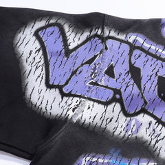 Valley Dreams Football Monster Graphic Zip‑Up Hoodie, Black Vintage Oversized Streetwear Unisex Jacket