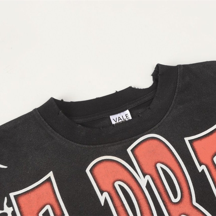 Black Vintage‑Wash Vale Dreams Graffiti Street Scene Oversized Unisex T‑Shirt