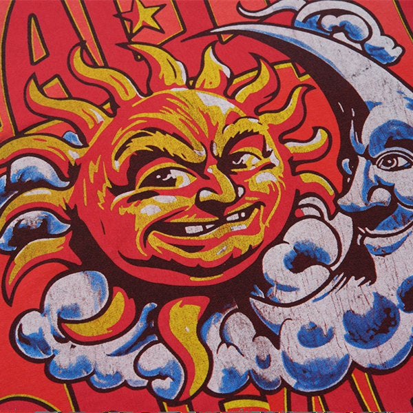 Red Vintage‑Wash Sun‑Moon "Valley Dreams" Oversized Unisex T‑Shirt
