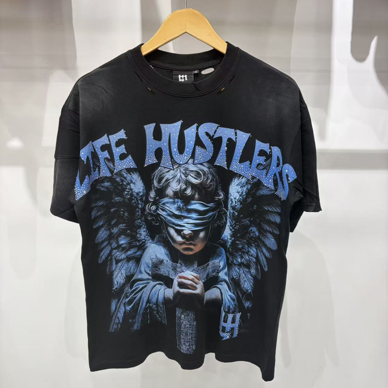 Vintage Blindfolded Angel Graphic Oversized Unisex T‑Shirt