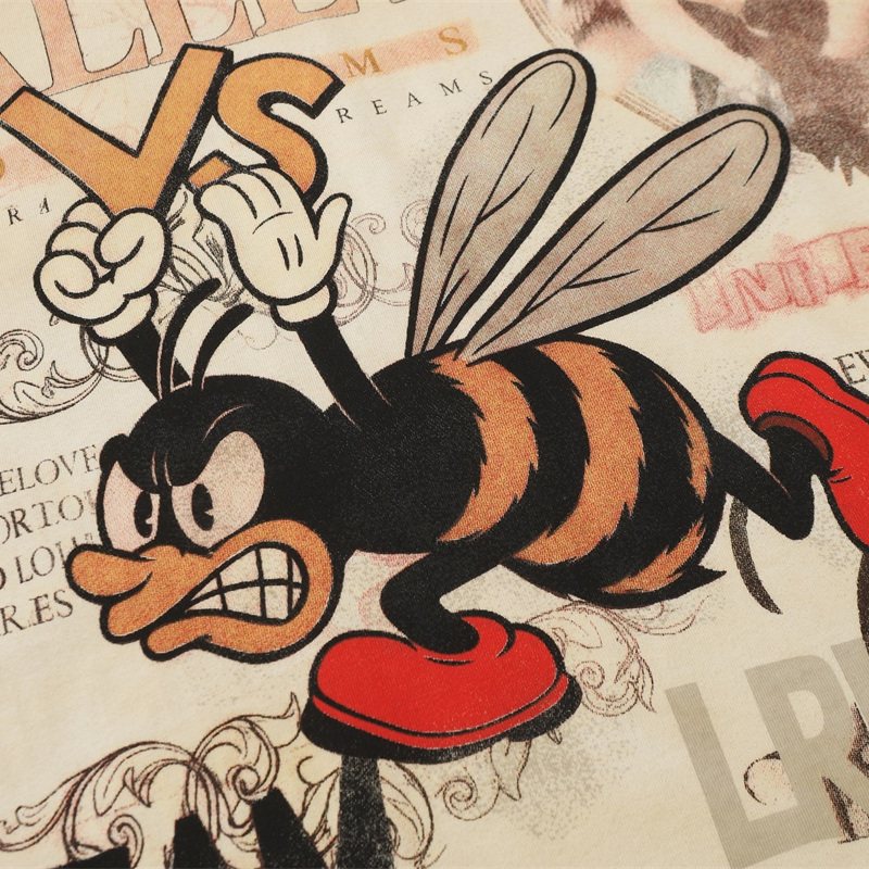 Cream‑Yellow Valley Cartoon Bee Vintage Oversized Unisex T‑Shirt
