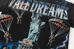 Black Vintage‑Wash Vale Dreams Statue of Liberty Graphic Oversized Unisex T‑Shirt