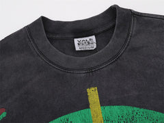 Black Vintage‑Wash Valley Target Graphic Oversized Unisex T‑Shirt