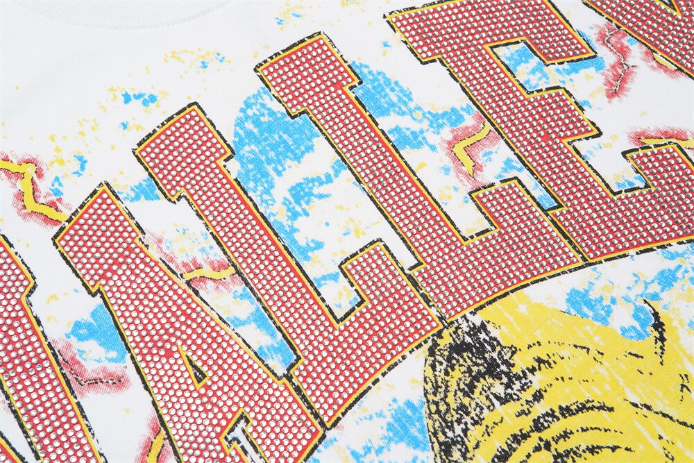 White Vintage‑Wash Valley Lightning Tiger Oversized Unisex T‑Shirt