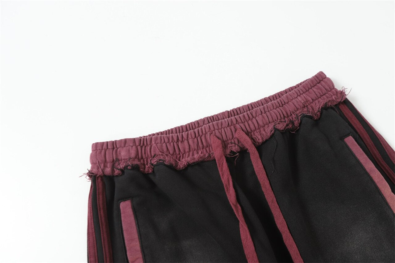 Valley Dream Letter‑Print Side‑Stripe Wide‑Leg Sweatpants, Vintage Washed‑Black Burgundy Unisex Streetwear Trousers