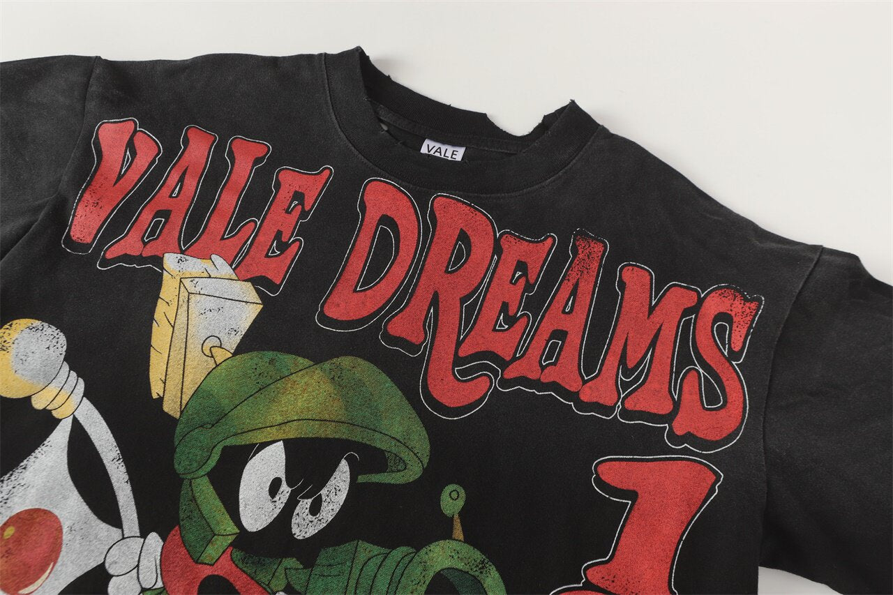 Black Vintage‑Wash Vale Dreams 1997 Tour Cartoon Graphic Oversized Unisex T‑Shirt