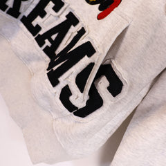 Valley Dreams Cartoon Bee Chenille Patch Pullover Hoodie, Off‑White Vintage Washed Striped‑Sleeve Streetwear Unisex Sweatshirt