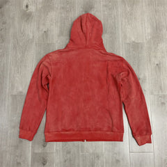 Red Vintage Embossed‑Print Zip‑Up Hoodie Unisex Oversized Jacket