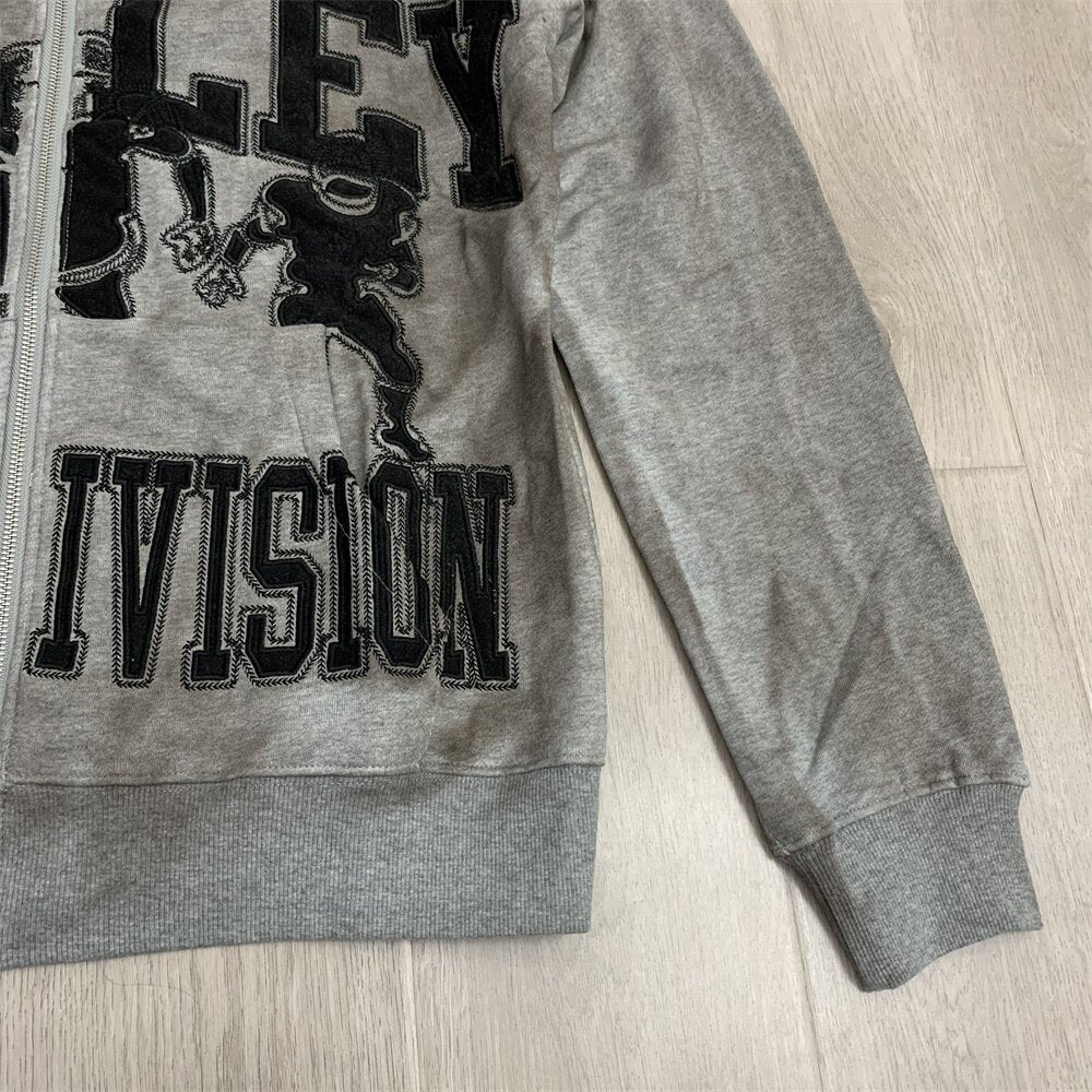 Grey Valley Sport Division Football Graphic Zip‑Up Hoodie Unisex Oversized Jacket