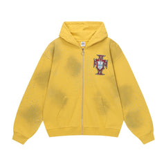 Yellow Valley Dreams Cloud‑Wash Zip‑Up Hoodie Unisex Oversized Jacket
