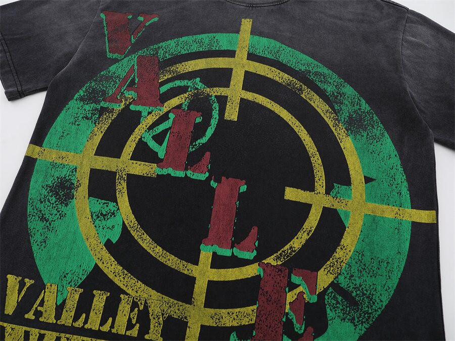 Black Vintage‑Wash Valley Target Graphic Oversized Unisex T‑Shirt