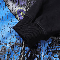 Valley Dreams Football Monster Graphic Zip‑Up Hoodie, Black Vintage Oversized Streetwear Unisex Jacket