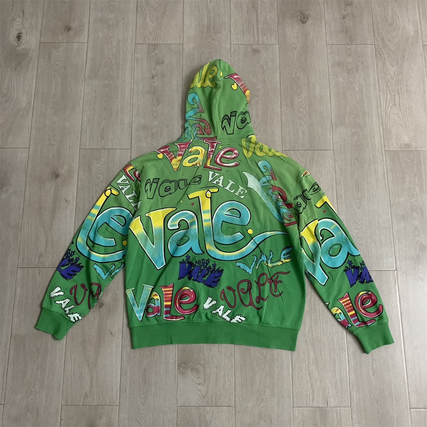 Green Valley Dreams Graffiti‑Print Zip‑Up Hoodie Unisex Oversized Jacket
