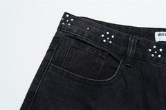 Gradient Rhinestone Star Washed‑Black Straight‑Leg Jeans, Y2K Hip‑Hop Unisex Denim Pants