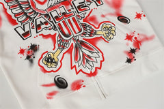 Vale Eagle Spray‑Paint Graphic Zip‑Up Hoodie, White Oversized Streetwear Hip‑Hop Tattoo Print Unisex Jacket