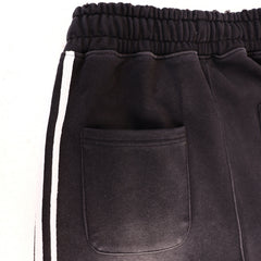 Valley Dreams Cartoon‑Bee White‑Stripe Wide‑Leg Sweatpants, Vintage Black Washed Streetwear Unisex Trousers