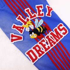 Valley Dreams Cartoon Bee Stripe‑Sleeve Wide‑Leg Sweatpants, Washed Blue Vintage Streetwear Unisex Trousers
