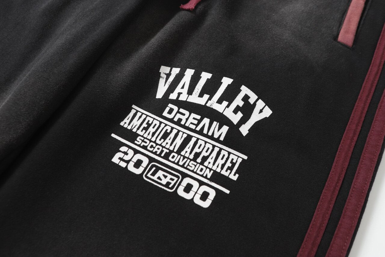 Valley Dream Letter‑Print Side‑Stripe Wide‑Leg Sweatpants, Vintage Washed‑Black Burgundy Unisex Streetwear Trousers