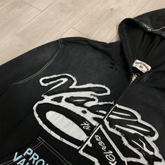 Black Graffiti‑Print Valley Dreams Zip‑Up Hoodie Unisex Oversized Jacket