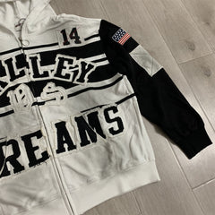 White‑Black Color‑Block Striped Valley Dreams Zip‑Up Hoodie Unisex Oversized Jacket