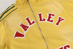 Valley Dreams Chenille Letter Zip‑Up Track Jacket, Yellow Green Stripe Oversized Streetwear Unisex Coat
