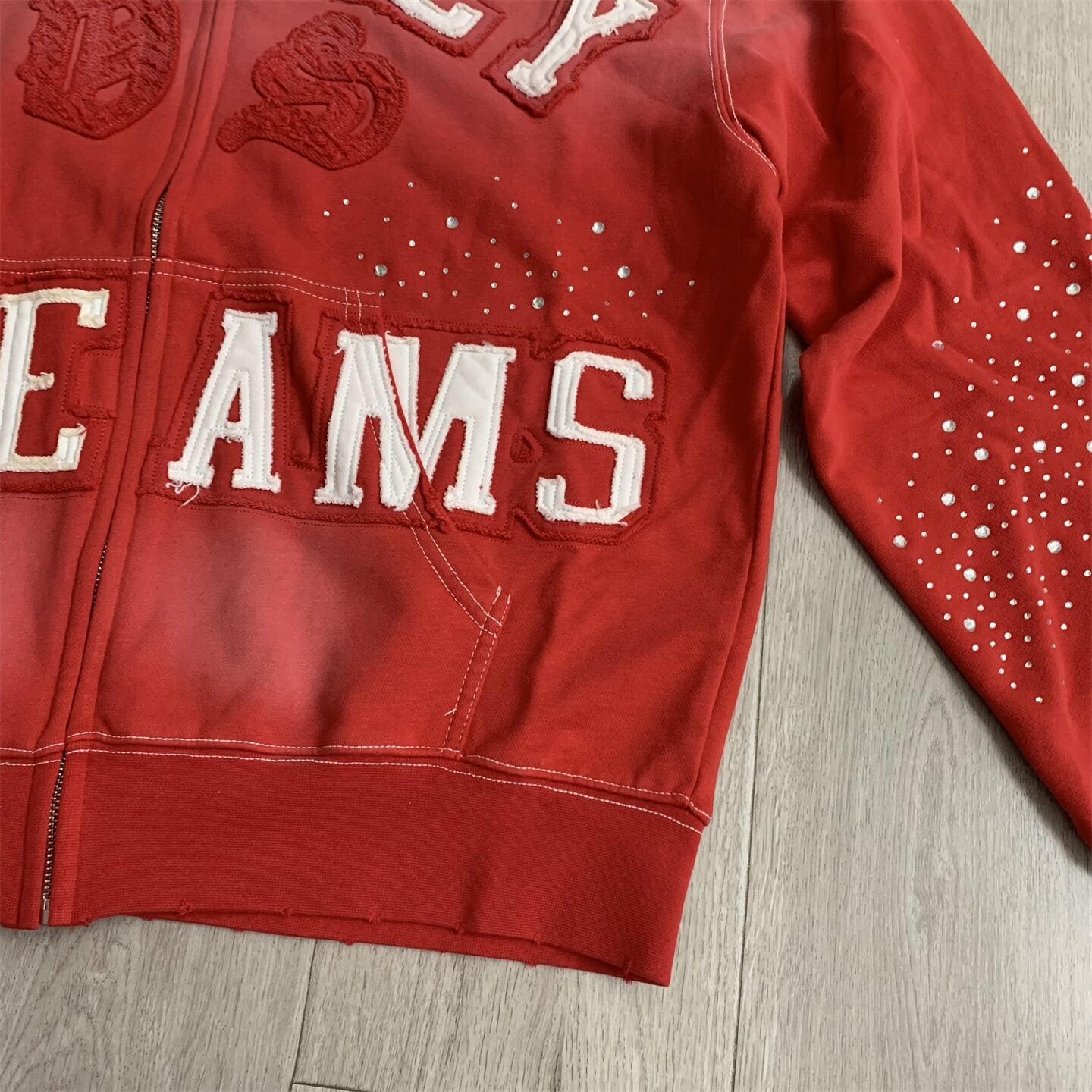 Red Gradient Speckled‑Wash Valley Dreams Zip‑Up Hoodie Unisex Oversized Jacket