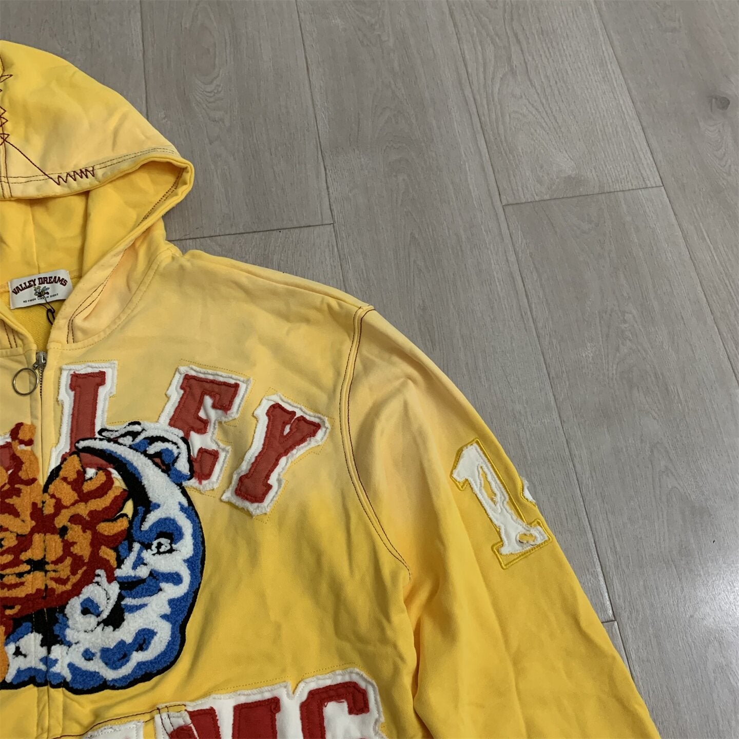 Yellow Sun‑Graphic Valley Dreams Zip‑Up Hoodie Unisex Oversized Jacket