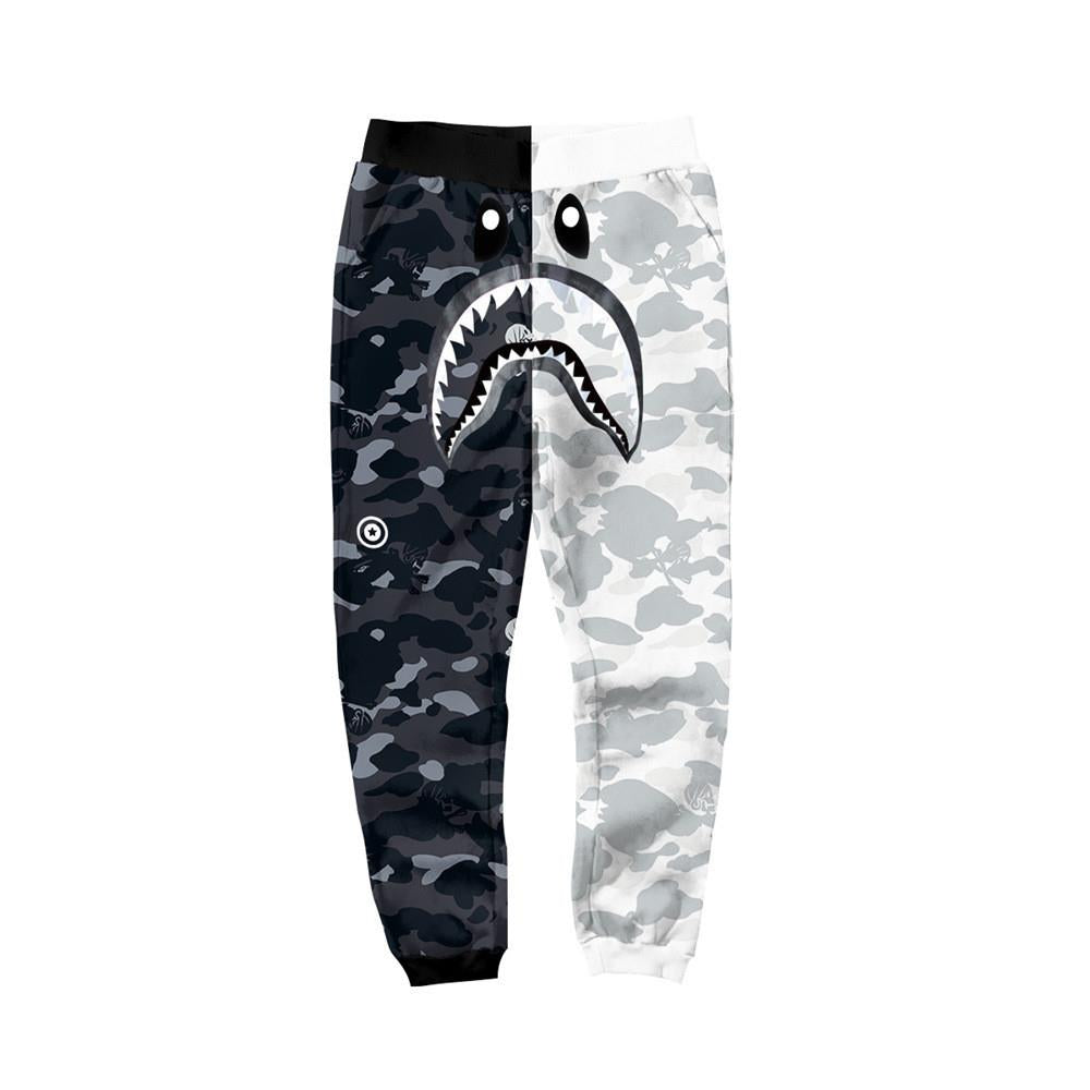 BAPE Camo Shark Sweatpants – Black & Grey Streetwear Joggers