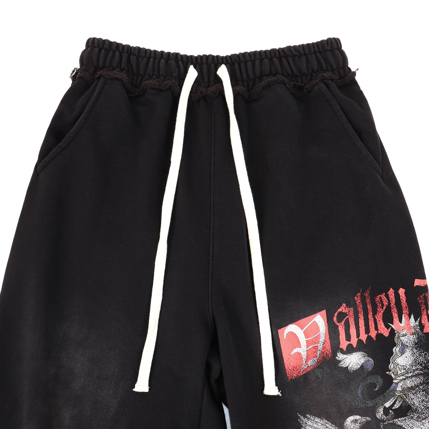Vintage Knight‑Dragon Graphic Jogger Sweatpants, Washed‑Black Unisex Streetwear Trousers