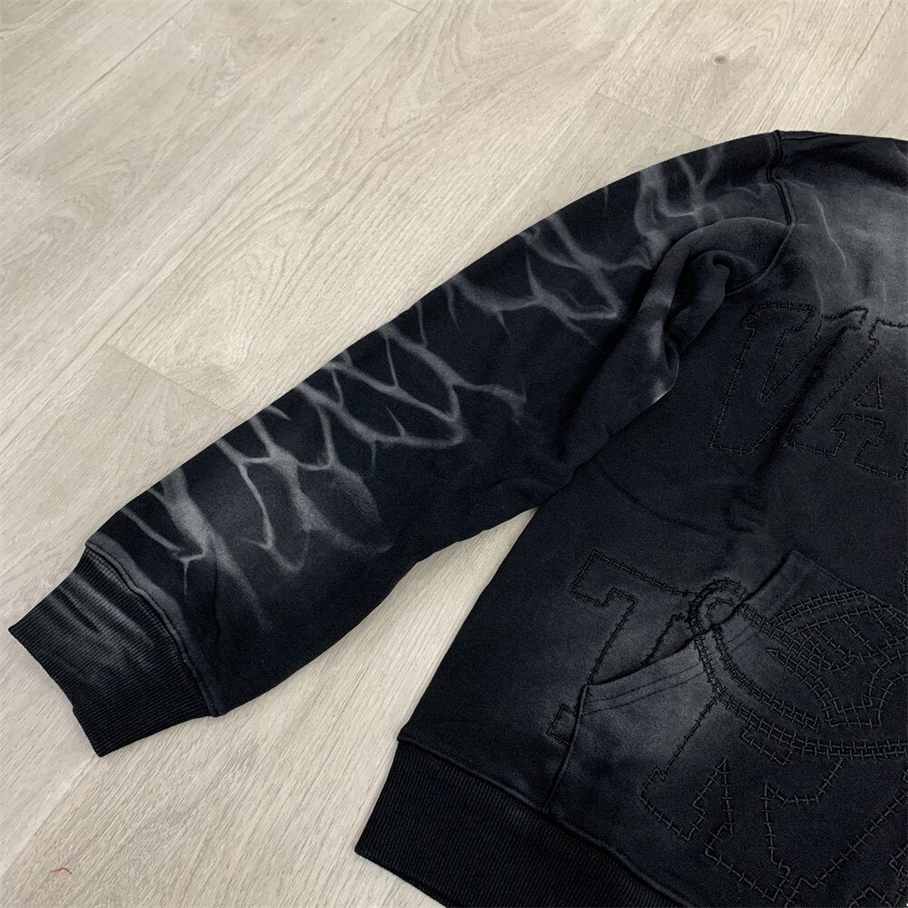Black Lightning‑Print Zip‑Up Hoodie Unisex Oversized Jacket
