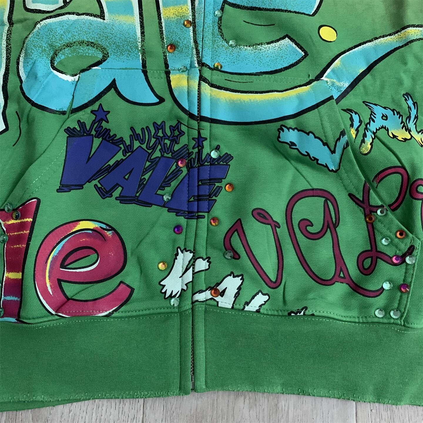 Green Valley Dreams Graffiti‑Print Zip‑Up Hoodie Unisex Oversized Jacket