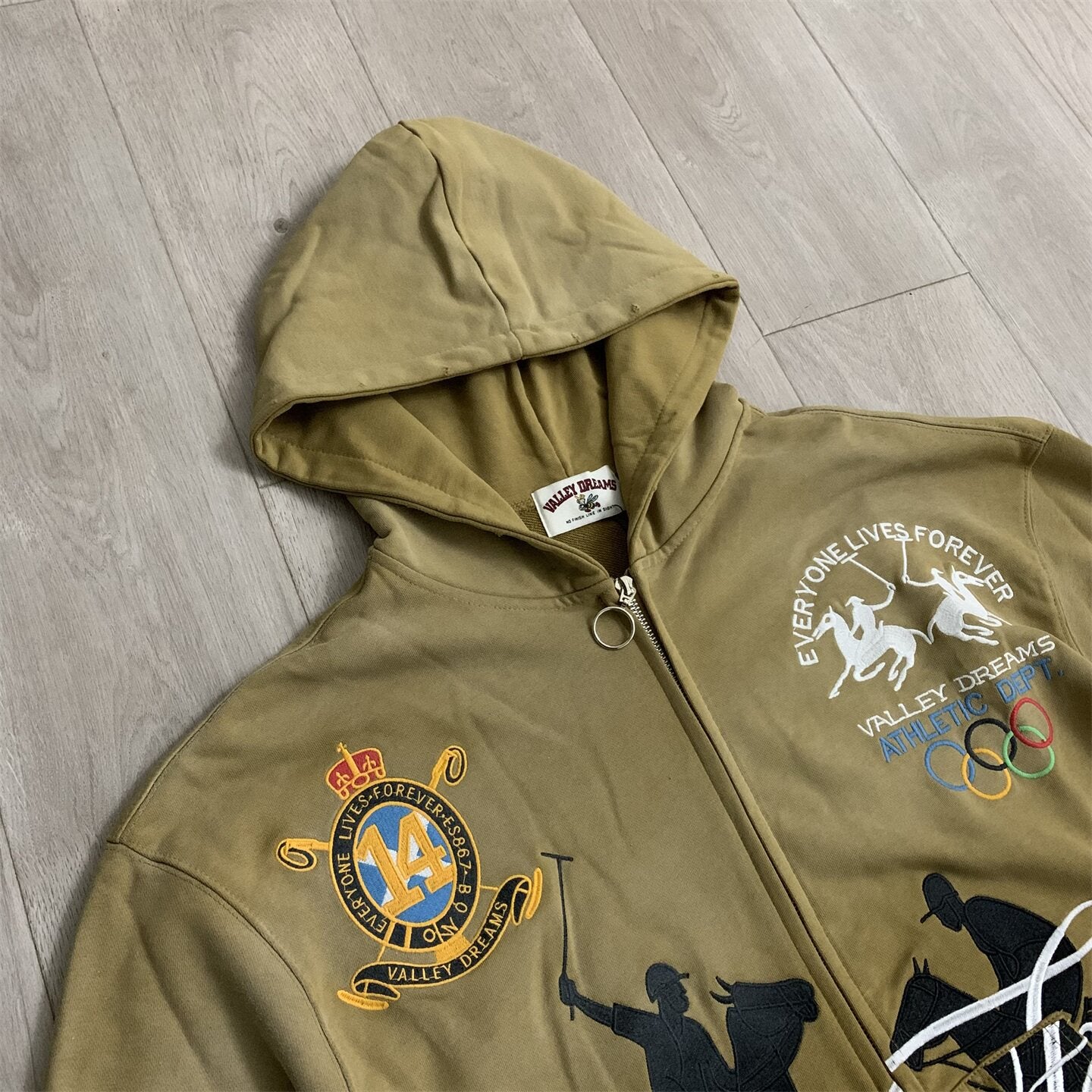 Olive‑Green Gradient‑Wash Graphic Zip‑Up Hoodie Unisex Oversized Jacket