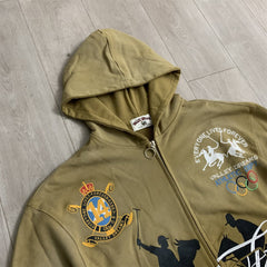 Olive‑Green Gradient‑Wash Graphic Zip‑Up Hoodie Unisex Oversized Jacket