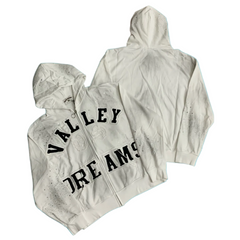 Valley Dreams Splatter Distressed Zip‑Up Hoodie, Unisex Off‑White Vintage Streetwear Jacket