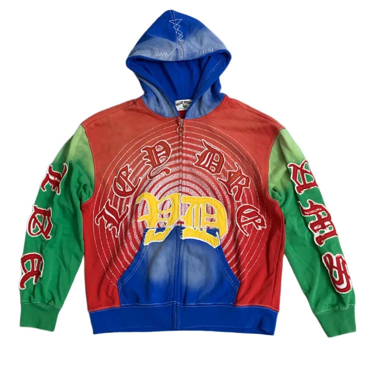 Valley Dreams Multi‑Color Block Gothic Spiral Zip‑Up Hoodie, Unisex Vintage Streetwear Jacket