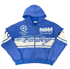Valley Vintage Racing‑Style Zip‑Up Hoodie, Unisex Blue Washed Streetwear Jacket