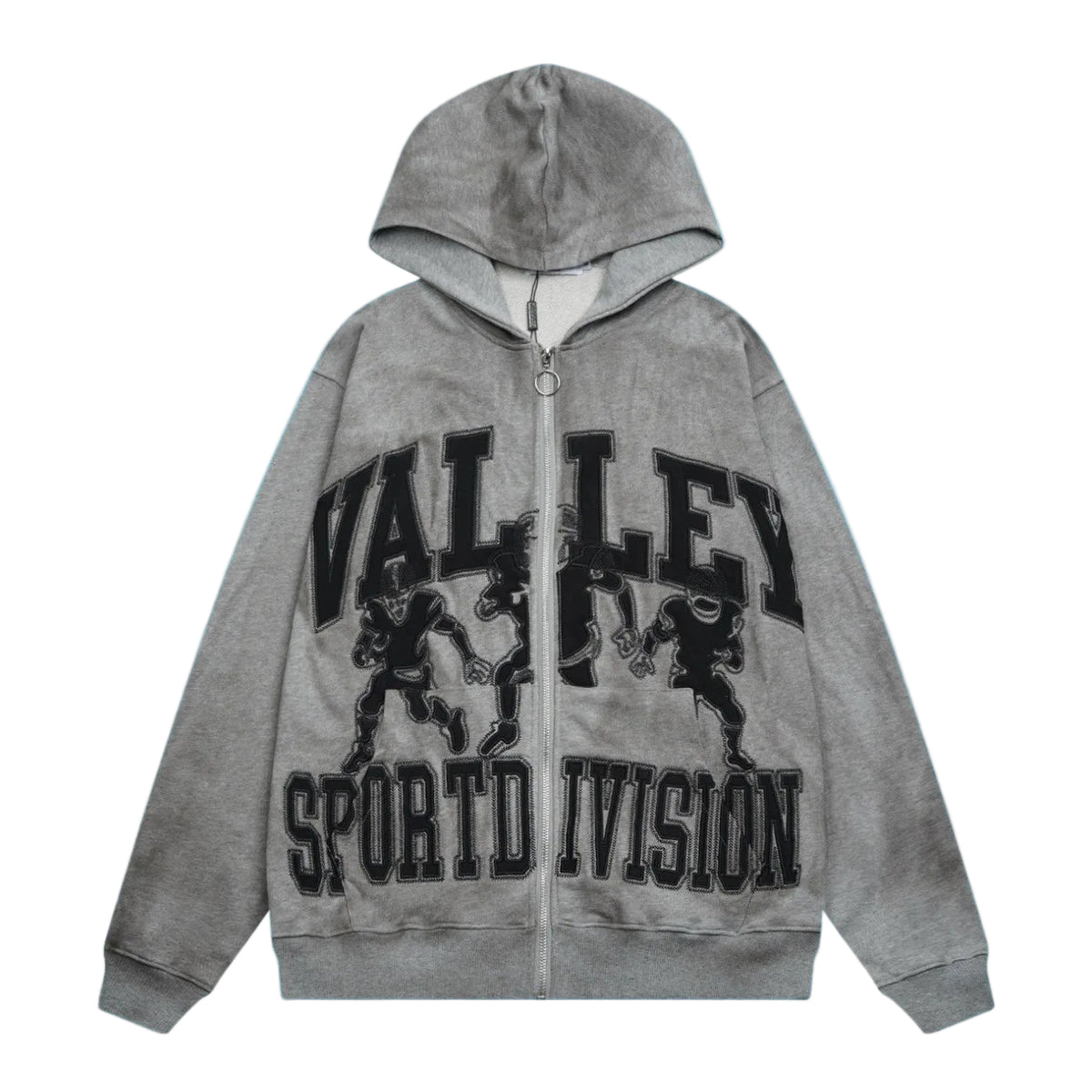 Valley Sport Division Graphic Zip‑Up Hoodie, Unisex Grey Vintage Streetwear Jacket