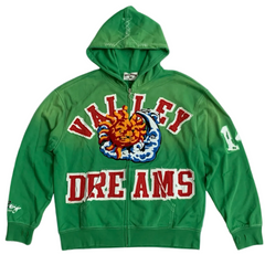 Valley Dreams Sun‑Moon Graphic Zip‑Up Hoodie, Unisex Green Vintage Streetwear Jacket