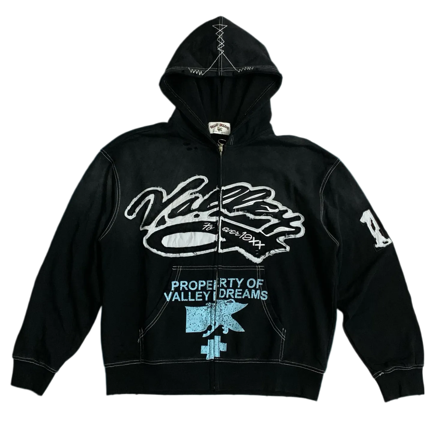 Valley Dreams Property‑Of Black Zip‑Up Hoodie, Unisex Vintage Streetwear Jacket
