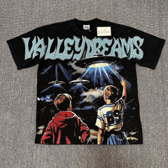 Black Valley Dreams UFO Encounter Vintage Oversized Unisex T‑Shirt