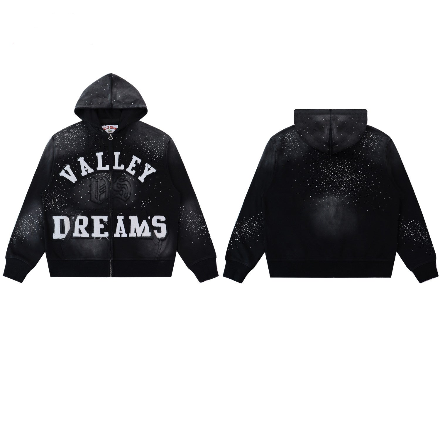 Black Valley Dreams Speckled Wash Zip‑Up Hoodie Unisex Oversized Jacket